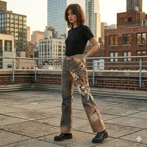 RARE Vintage 90s Bongo Tiger Face Graphic Jeans - Made in USA - Size 9